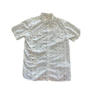 Vintage Levi Strauss Shirt Mens Button Down White Blue Geometric Short Sleeve XL